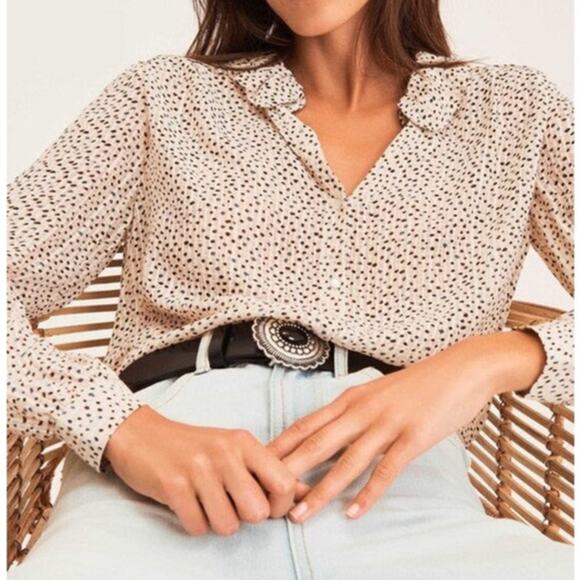 BA&SH Chiffon Blouse Dot Silk Viscose Ruffle Collar Romantic Preppy Large - Picture 1 of 13